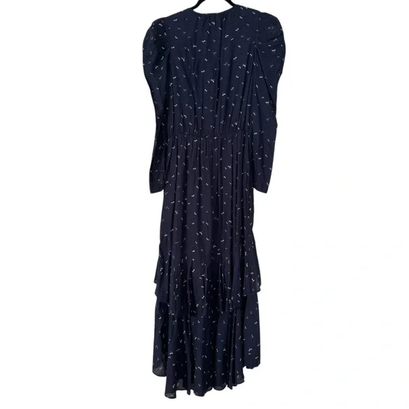 NWT Joie Ruffle Maxi Dress, Puff Sleeves, Tiered Skirt, Dragonfly Print, Sz L - Picture 3 of 15